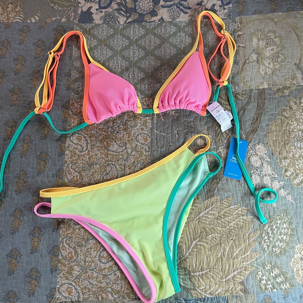 Cupshe Pink and Yellow Bikini Set